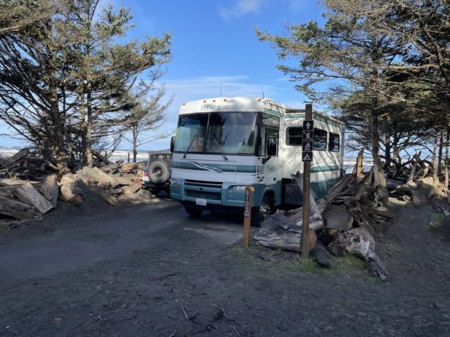 Campsite and RV near beach